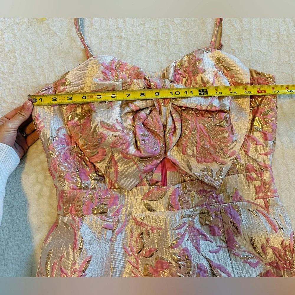 NWOT Aura Women’s Rose Gold and Pink Textured Exaggerated Bow mini dress
